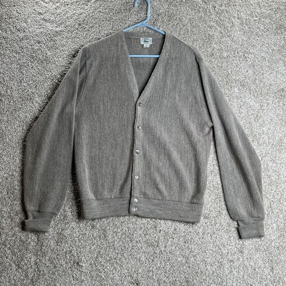 Vintage Izod Lacoste Cardigan Sweater Mens M Gray Button Grandpa Knit USA Made